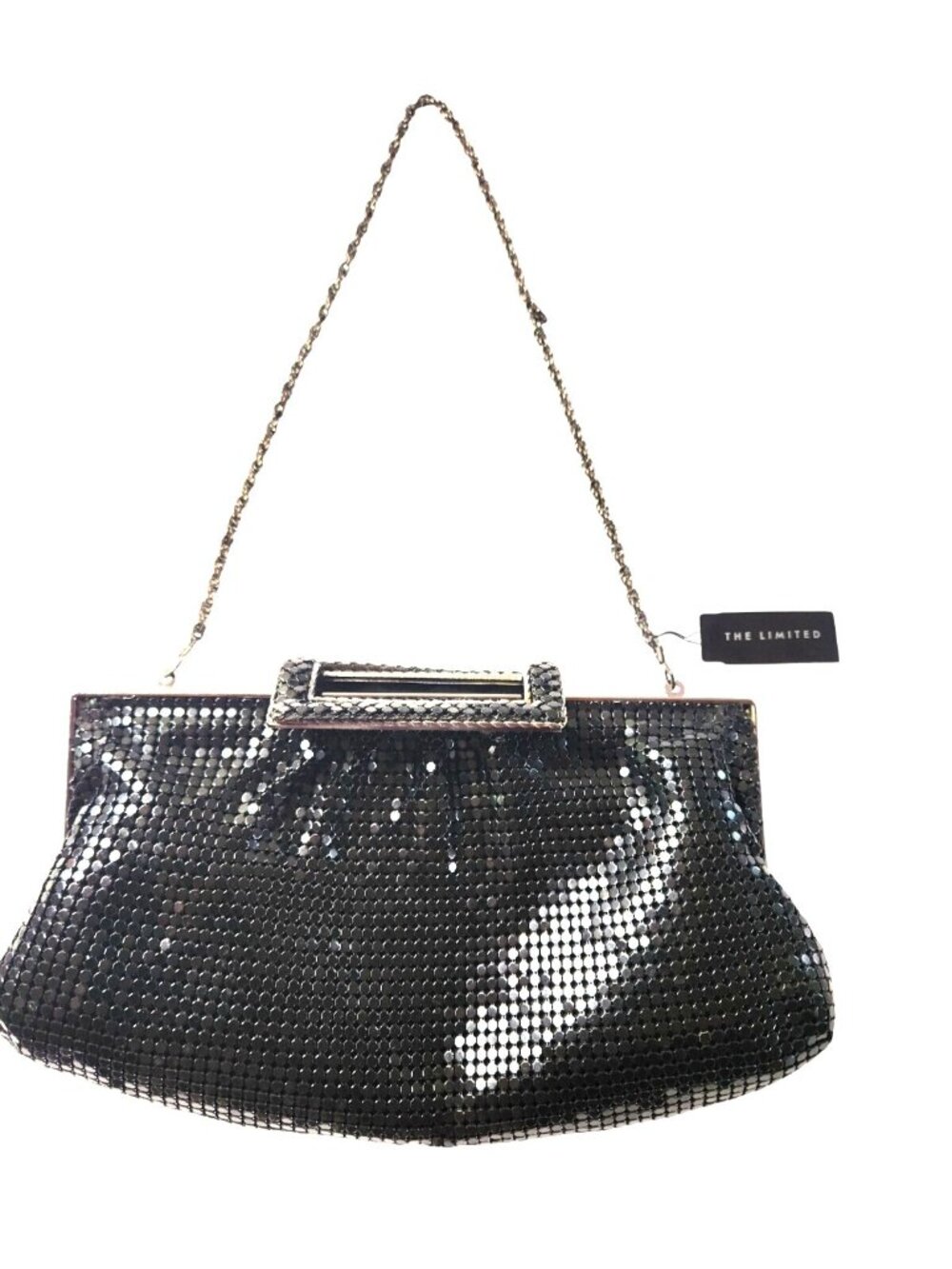 Purse Black Sequin Evening Bag Chain Strap Satin Interior The Limited NWT party